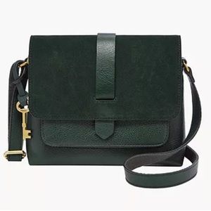 Fossil Kinley Crossbody Bag Purse Spruce Green Leather Suede Brass Hardware